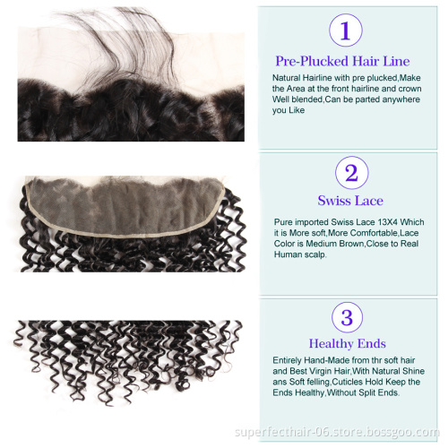 Hand Made Knot Invisible Human Hair Piece 100 Percent Indian Virgin Hair Material Deep Wave  Lace Frontal